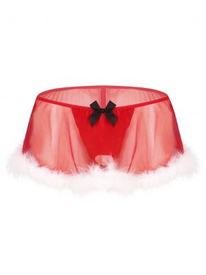 iEFiEL Men Sissy Christmas Costume Elastic Low Rise Sheer G-string Skirted Panties Lingerie