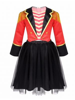 iEFiEL Girls Circus Ringmaster Halloween Party Costume Outfit Long Sleeves Jacket with Mesh Tutu Skirt Set
