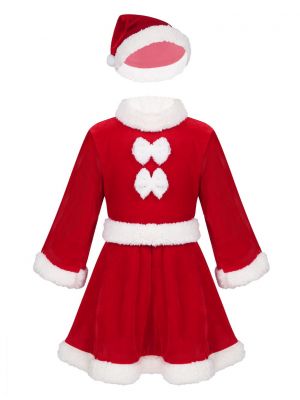 iEFiEL Infant Baby Boys Girls Christmas Santa Claus Suit Long Sleeves Velvet Dress with Hat Set/ Tops with Pants Belt Hat Set