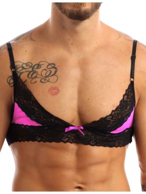 Men Sissy Lace Floral Wire Free Bra Crossdressing Lingerie