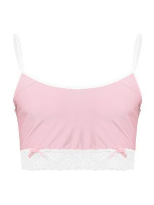 iEFiEL Pink Men's Sissy Silky Lace Camisole Vest Crop Tops Nightwear Sleepwear
