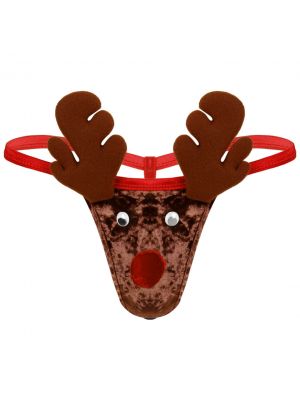 iEFiEL Men Soft Velvet Briefs Low Rise T-back Christmas Reindeer Costume Thong 
