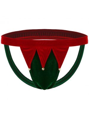 iEFiEL Men Soft Velvet Christmas Lingerie Low Rise Open Butt Jockstrap G-string Thong Briefs
