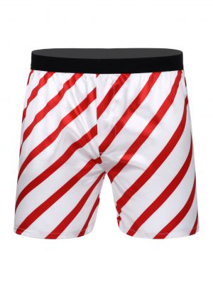 iEFiEL Mens Silky Satin Boxer Shorts Christmas Classic Striped Loose Lounge Short Pants