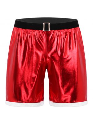 iEFiEL Mens Metallic Mid Rise Christmas Santa Claus Costume Shiny Loose Boxer Shorts Pants