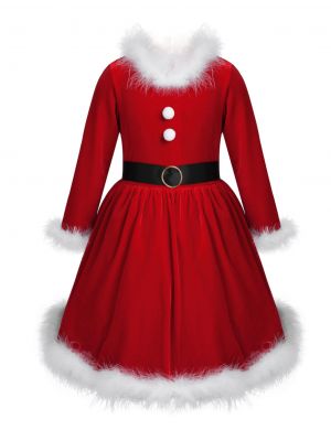 iEFiEL Baby Girls Santa Claus Costume Long Sleeves Red Velvet Christmas Dress 