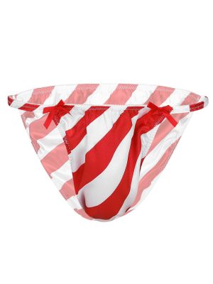 iEFiEL Men Sissy Shiny Satin Striped Low Rise Christmas Panties Bikini Breifs