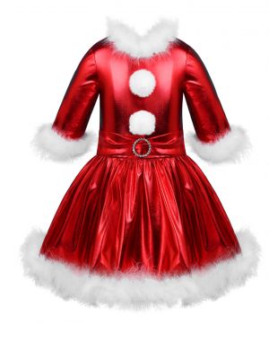 iEFiEL Girls Christmas Dance Costume Shiny Long Sleeves Dress for Jazz Modern Dance Figure Ice Skating 