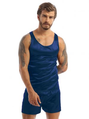 iEFiEL Mens Satin Pajamas Sleepwear Sleeveless Loose Fit Tank Top with Shorts Nightwear Loungewear
