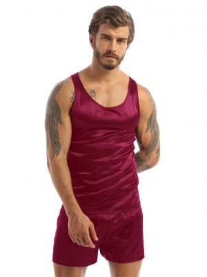 iEFiEL Mens Satin Pajamas Sleepwear Sleeveless Loose Fit Tank Top with Shorts Nightwear Loungewear