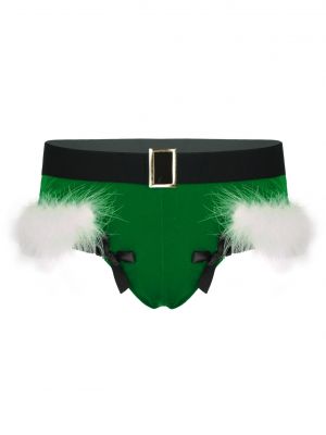 iEFiEL Mens Christmas Velvet Briefs Lingerie Soft Elastic Waistband Feather Trimming Thong Underwear Underpants