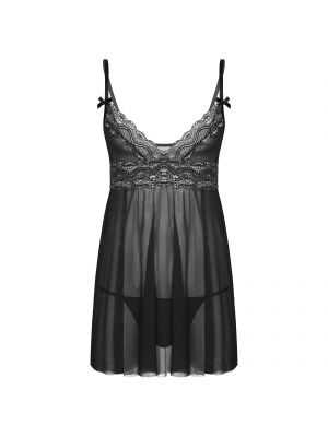 Men Sissy Sheer Mesh Deep V Neck Lace Chemise Babydoll Sleepwear