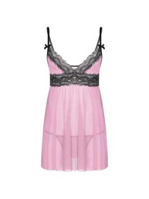 Men Sissy Sheer Mesh Deep V Neck Lace Chemise Babydoll Sleepwear