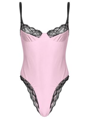 Men Sissy Sleeveless Lace Trimming Unlined Wireless Bra Bodysuit