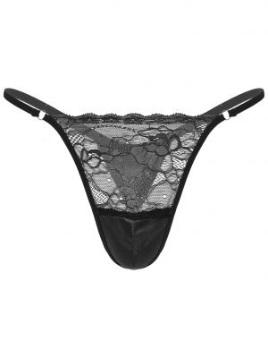 Men's Sissy Colorblock Satin Floral Lace G-string