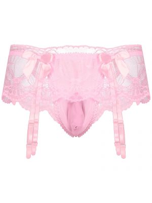 iEFiEL Pink Men Sexy Sissy Pink Lingerie Costume T-back Briefs with Small Bowknot