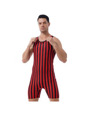 iEFiEL Mens Striped Wrestling Singlet Bodysuit Stretchy Sleeveless Leotard for Workout Fitness 