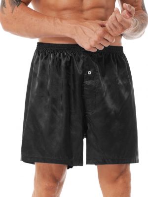 iEFiEL Mens Satin Boxer Shorts Homewear Elastic Waistband Buttoned Short Pants Sleepwear
