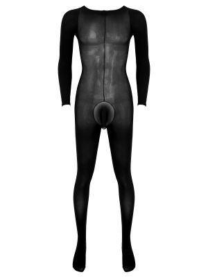 iEFiEL Men Long Sleeve Bulge Pouch Stretchy Bodystocking Bodysuit Underwear Nightwear