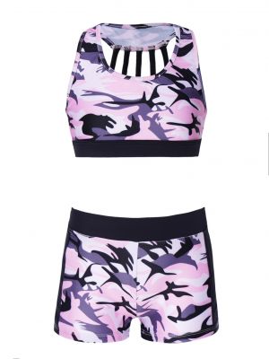 iEFiEL Big Girls Sportswear Suit U Neck Racer Hollow Out Back Bra Top with Wide Elastic Waistband Shorts Set