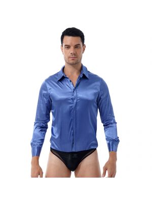iEFiEL Men Button Down Satin Jumpsuit Business Casual Wedding Party One-piece Coveralls