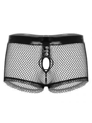 iEFiEL Men Hollow Out Fishnet O Ring Boxer Shorts Underwear 
