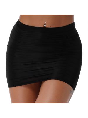 iEFiEL Womens Mid Waist Stretchy Shirring Miniskirt Nightclub Ruched Skirt