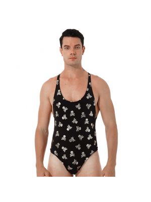 iEFiEL Mens One-piece Bodysuit Sleeveless High Cut Leotard Swimsuit