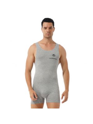 iEFiEL Mens Sleeveless Workout Bodysuit Stretchy Snug Fit Boxer Short Leotard Sleepwear
