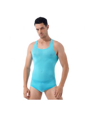 iEFiEL Mens Solid Color Sleeveless Bodysuit Wrestling Singlet Round Neck Stretchy Leotard Swimsuit