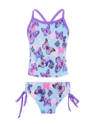 iEFiEL 2PCS Kids Girls Floral Printed Tankini Swimsuit Tops with Tied Side Bottoms Bathing Suit
