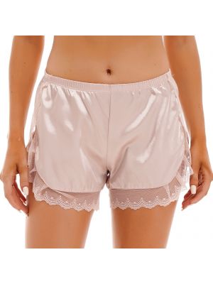 iEFiEL Womens Satin Lace Trim Shorts Mid Waist Panties Pajama Bottoms