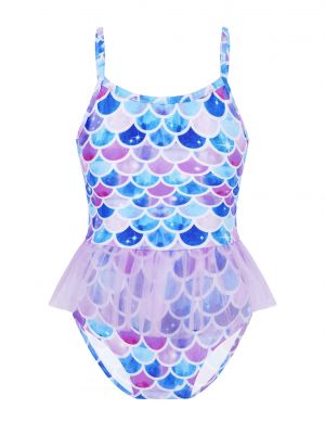 iEFiEL Big Little Girls One-Piece Swimwear Various Prints Mesh Hem Jumpsuit Bodysuit Beach Swimming Wear