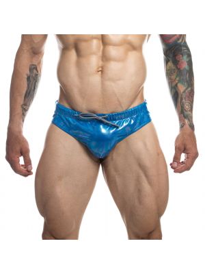 iEFiEL Mens Metallic Faux Leather Briefs Shiny Low Waist Drawstring Underpants with Removable Pad Trunks