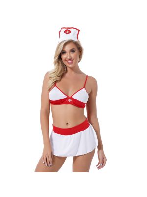iEFiEL Women Nurse Role Play Outfit Lingerie Set Honeymoon Gift Nightwear Unlined Bra with Mini Skirt Hair Hoop G-string