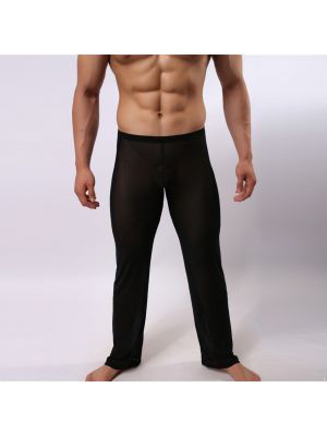 Mens See-though Mesh Ultra-thin Solid Color Lingerie Leggings