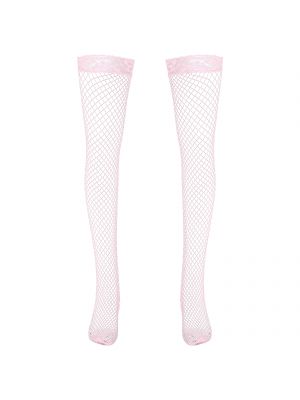 iEFiEL Mens Sissy See-through Fishnet Stockings Lace Trimming Hollow Out Thigh-highs Socks