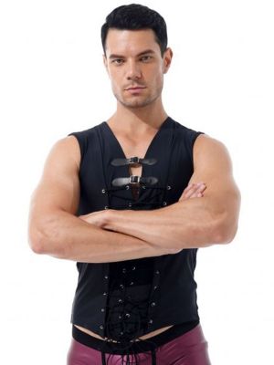 iEFiEL Mens Punk Lace-up Front Tank Top Gothic Adjustable Buckle T-shirt for Rave Party Music Festival Rock Concert