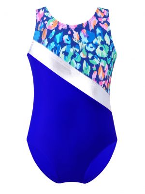 iEFiEL Big Girls One-piece Print Bathing Suit Swimwear Sleeveless Patchwork Design Jumpsuit Beach Swimsuit