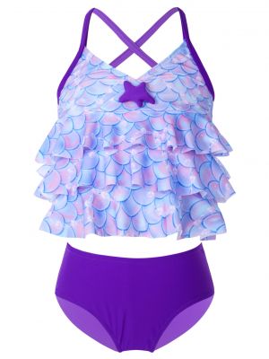 iEFiEL 2PCS Kids Girls Tankini Mermaid Scales Pearls Printed Bikini Swimsuit Swimwear Tops with Bottoms