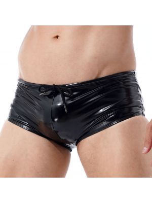 Men Patent Leather Glossy Low Rise Drawstring Boxer Shorts