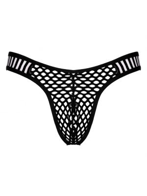 Men Fishnet Bulge Pouch Low Waist Striped Hollow Out Thongs Briefs