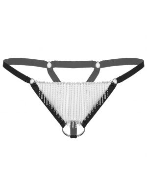 iEFiEL Mens Metal Chain Tassel Crotchless/Lace Bulge Pouch Thongs Low Rise Fringed G-string Underwear