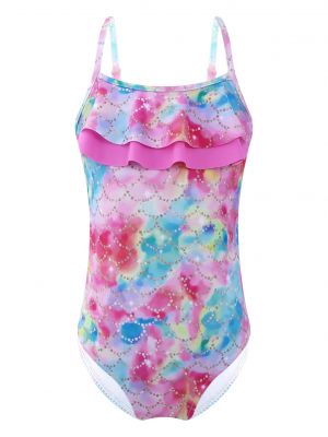 iEFiEL Girls One-piece Jumpsuit Swimwear Adjustable Straps Ruffle Hem Cut Out Back Swimsuit Beach Wear