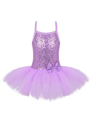 iEFiEL Big Kids Girls Stylish Ballet Dancewear Sleeveless Crisscross Back Sequins Bowknot Tutu Mesh Dress
