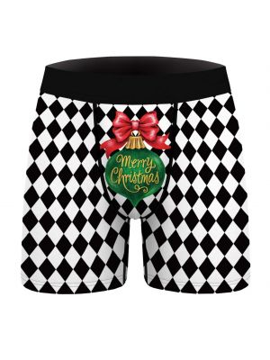 iEFiEL Men Plaid Print Boxer Briefs Breathable Mid Waist Underpants Elastic Waistband Shorts Christmas Gift 