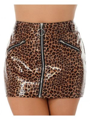 iEFiEL Women Faux Leather Bodycon Mini Skirt Wetlook Stretchy Party Nightwear Miniskirt Clubwear with Pockets