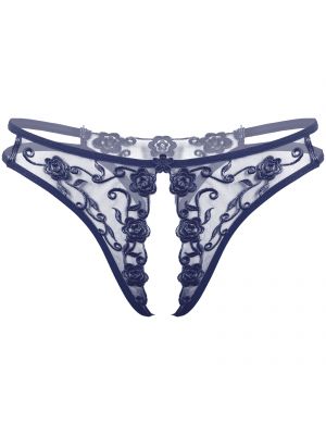 Mens Sissy Flower Embroidery Crotchless Mesh See-Through Briefs