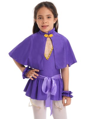 iEFiEL 5Pcs Kids Girls Cosplay Costume Sleeveless Leotard Jumpsuit with Cloak Skirt Arm Sleeves Set