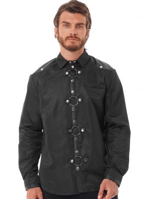 iEFiEL Mens Gothic O Ring Rivet Long Sleeve Shirt Clubwear Stage Performance Costume